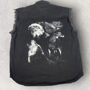 Thunder Centurions MC Bike Party 2007 Black Denim Biker Vest Eagle Wolf XL Mens